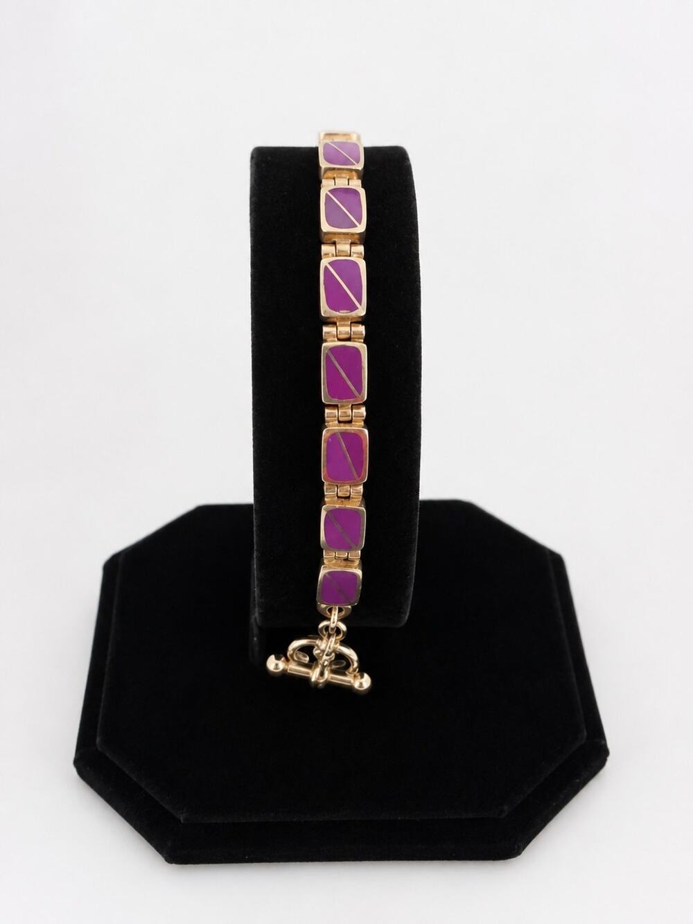 Vtg Asahi Shoten Sterling Silver Sugilite Panel Bracelet Mid Century Tokyo Kirin
